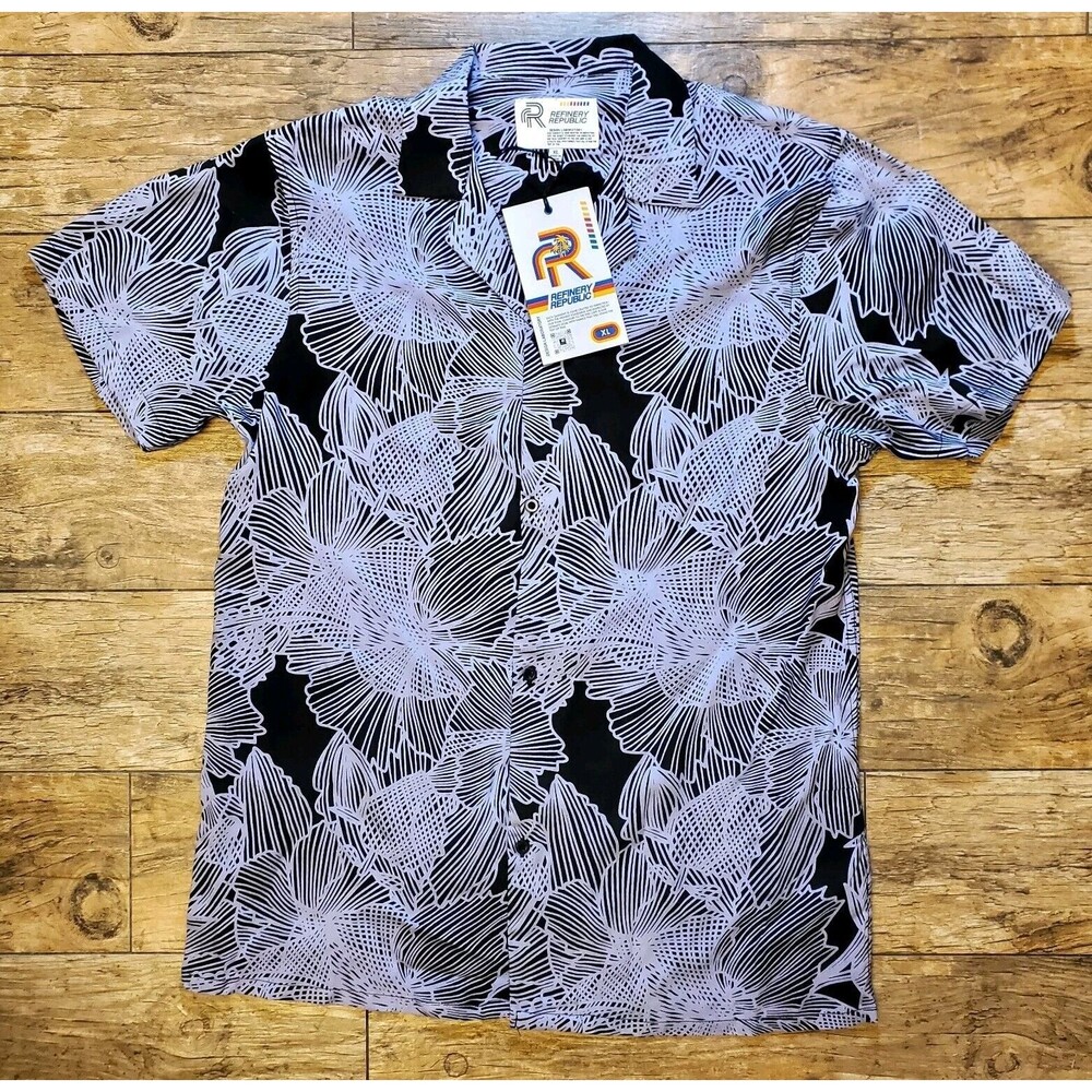 Refinery Republic Men's Button Up Floral Print Shirt Size XL Black